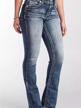 Miss Me Blue Boot Cut Jeans with Embroidered Pocket- Size 32 Length 32